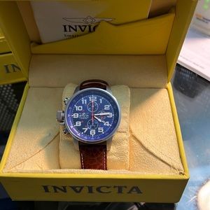 Invicta Men's 3328 Force Stainless Left-Handed with Leather Band,Brown/Blue